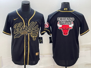 Wholesale Cheap Men's Chicago Bulls Black Gold Team Big Logo With Patch Cool Base Stitched Baseball Jersey