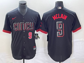 Wholesale Cheap Men\'s Cincinnati Reds #9 Matt McLain Number Black 2023 City Connect Cool Base Stitched Jersey 1