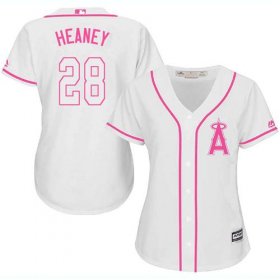 Wholesale Cheap Angels #28 Andrew Heaney White/Pink Fashion Women\'s Stitched MLB Jersey