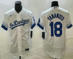 Cheap Men\'s Los Angeles Dodgers #18 Yoshinobu Yamamoto White 2022 City Connect Flex Base Stitched Jersey