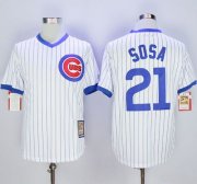 Wholesale Cheap Cubs #21 Sammy Sosa White Strip Home Cooperstown Stitched MLB Jersey