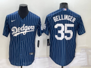 Wholesale Cheap Men's Los Angeles Dodgers #35 Cody Bellinger Navy Blue Pinstripe Stitched MLB Cool Base Nike Jersey