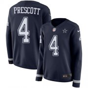 Wholesale Cheap Nike Cowboys #4 Dak Prescott Navy Blue Team Color Women's Stitched NFL Limited Therma Long Sleeve Jersey