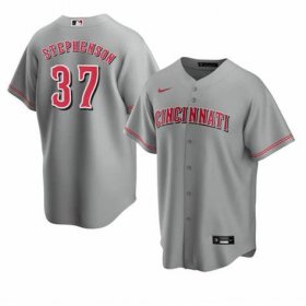 Wholesale Cheap Men\'s Cincinnati Reds #37 Tyler Stephenson Grey MLB Cool Base Nike Jersey