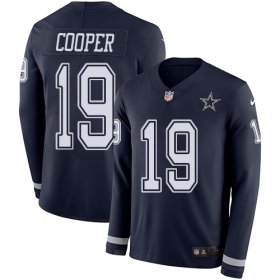 Wholesale Cheap Nike Cowboys #19 Amari Cooper Navy Blue Team Color Men\'s Stitched NFL Limited Therma Long Sleeve Jersey
