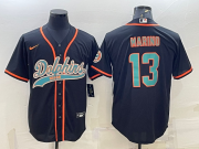 Wholesale Cheap Men's Miami Dolphins #13 Dan Marino Black With Patch Cool Base Stitched Baseball Jersey
