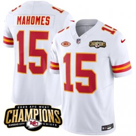 Cheap Men\'s Kansas City Chiefs #15 Patrick Mahomes White 2023 F.U.S.E. AFC West Champions With NKH Patch Vapor Untouchable Limited Football Stitched Jersey