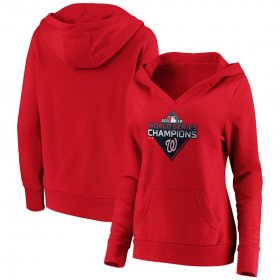 Wholesale Cheap Washington Nationals Majestic Women\'s 2019 World Series Champions Logo V-Neck Pullover Hoodie Red