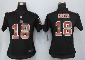 Wholesale Cheap Nike Bengals #18 A.J. Green Black Team Color Women\'s Stitched NFL Elite Strobe Jersey