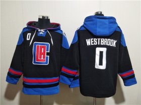 Wholesale Cheap Men\'s Los Angeles Clippers #0 Russell Westbrook Black Blue Lace-Up Pullover Hoodie