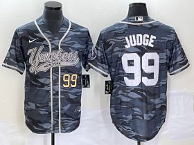 Wholesale Cheap Men\'s New York Yankees #99 Aaron Judge Numbre Grey Camo Cool Base With Patch Stitched Baseball Jersey
