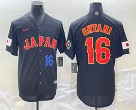 Cheap Men\'s Japan Baseball #16 Shohei Ohtani Number 2023 Black World Classic Stitched Jersey1