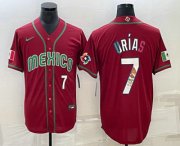Cheap Men's Mexico Baseball #7 Julio Urias Number 2023 Red Blue World Baseball Classic Stitched Jersey