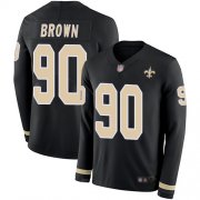 Wholesale Cheap Nike Saints #90 Malcom Brown Black Team Color Men's Stitched NFL Limited Therma Long Sleeve Jersey