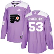 Wholesale Cheap Adidas Flyers #53 Shayne Gostisbehere Purple Authentic Fights Cancer Stitched Youth NHL Jersey