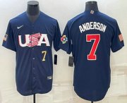 Cheap Mens USA Baseball #7 Tim Anderson Number 2023 Navy World Baseball Classic Stitched Jersey