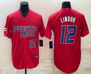 Cheap Men's Puerto Rico Baseball #12 Francisco Lindor Number 2023 Red World Baseball Classic Stitched Jerseys