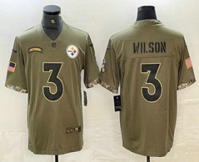 Cheap Men\'s Pittsburgh Steelers #3 Russell Wilson Olive 2022 Salute To Service Limited Stitched Jersey