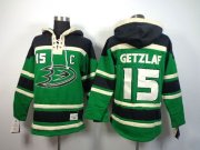 Wholesale Cheap Ducks #15 Ryan Getzlaf Green St. Patrick's Day McNary Lace Hoodie Stitched NHL Jersey