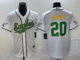 Wholesale Cheap Men\'s Philadelphia Eagles #20 Brian Dawkins White Gold Cool Base Stitched Baseball Jersey