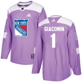 Wholesale Cheap Adidas Rangers #1 Eddie Giacomin Purple Authentic Fights Cancer Stitched NHL Jersey