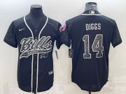 Wholesale Cheap Men's Buffalo Bills #14 Stefon Diggs Black Reflective With Patch Cool Base Stitched Baseball Jersey