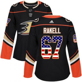 Wholesale Cheap Adidas Ducks #67 Rickard Rakell Black Home Authentic USA Flag Women\'s Stitched NHL Jersey