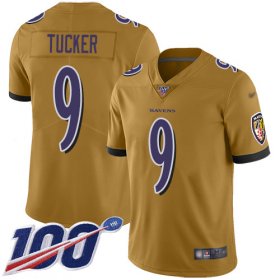 Wholesale Cheap Nike Ravens #9 Justin Tucker Gold Men\'s Stitched NFL Limited Inverted Legend 100th Season Jersey