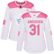 Wholesale Cheap Adidas Maple Leafs #31 Frederik Andersen White/Pink Authentic Fashion Women's Stitched NHL Jersey