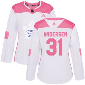 Wholesale Cheap Adidas Maple Leafs #31 Frederik Andersen White/Pink Authentic Fashion Women\'s Stitched NHL Jersey