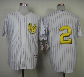Wholesale Cheap Yankees #2 Derek Jeter White Fashion Gold w/Commemorative Retirement Patch Stitched MLB Jersey