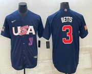Cheap Men's USA Baseball #3 Mookie Betts Number 2023 Navy World Baseball Classic Stitched Jersey