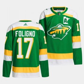Cheap Men\'s Minnesota Wild #17 Marcus Foligno Green 2023-24 Stitched Jersey