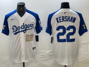 Cheap Men's Los Angeles Dodgers #22 Clayton Kershaw Number White Blue Fashion Stitched Cool Base Limited Jersey