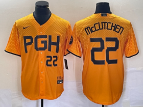 Wholesale Cheap Men\'s Pittsburgh Pirates #22 Andrew McCutchen Number Gold 2023 City Connect Stitched Jersey 1