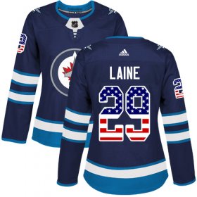 Wholesale Cheap Adidas Jets #29 Patrik Laine Navy Blue Home Authentic USA Flag Women\'s Stitched NHL Jersey