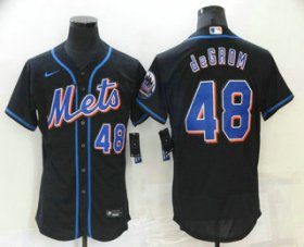 Wholesale Cheap Men\'s New York Mets #48 Jacob deGrom Black Stitched MLB Flex Base Nike Jersey