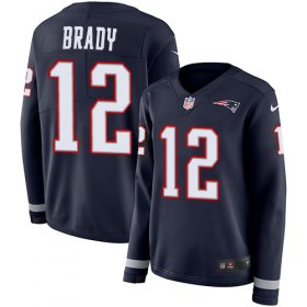 Wholesale Cheap Nike Patriots #12 Tom Brady Navy Blue Team Color Women\'s Stitched NFL Limited Therma Long Sleeve Jersey