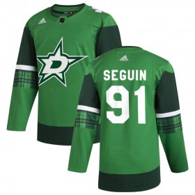 Wholesale Cheap Dallas Stars #91 Tyler Seguin Men\'s Adidas 2020 St. Patrick\'s Day Stitched NHL Jersey Green.jpg.jpg