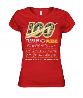 Wholesale Cheap Green Bay Packers 100 Seasons Memories Women\'s T-Shirt Red