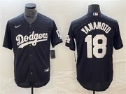 Cheap Men's Los Angeles Dodgers #18 Yoshinobu Yamamoto Black Cool Base Stitched Jersey