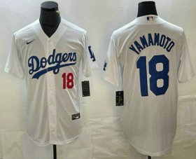 Cheap Men\'s Los Angeles Dodgers #18 Yoshinobu Yamamoto Number White Stitched Cool Base Nike Jersey
