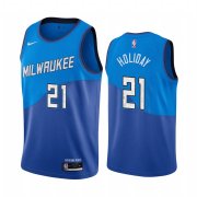 Wholesale Cheap Nike Bucks #21 Jrue Holiday Blue NBA Swingman 2020-21 City Edition Jersey