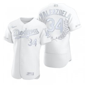 Wholesale Cheap Los Angeles Dodgers #34 Fernando Valenzuela Men\'s Nike Platinum MLB MVP Limited Player Edition Jersey
