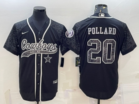 Wholesale Cheap Men\'s Dallas Cowboys #20 Tony Pollard Black Reflective With Patch Cool Base Stitched Baseball Jersey