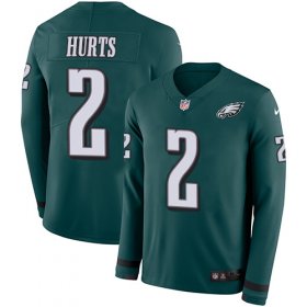 Wholesale Cheap Nike Eagles #2 Jalen Hurts Green Team Color Youth Stitched NFL Limited Therma Long Sleeve Jersey