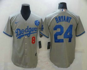 Wholesale Cheap Men\'s Los Angeles Dodgers #8 #24 Kobe Bryant Grey KB Patch Stitched MLB Cool Base Nike Jersey