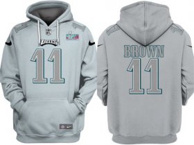 Cheap Men\'s Philadelphia Eagles #11 A.J. Brown Gray Atmosphere Fashion Super Bowl LVII Patch Pullover Hoodie