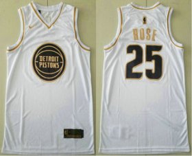 Wholesale Cheap Men\'s Detroit Pistons #25 Derrick Rose White Golden Nike Swingman Stitched NBA Jersey
