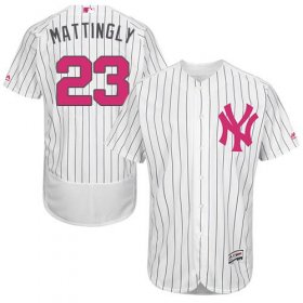 Wholesale Cheap Yankees #23 Don Mattingly White Strip Flexbase Authentic Collection Mother\'s Day Stitched MLB Jersey